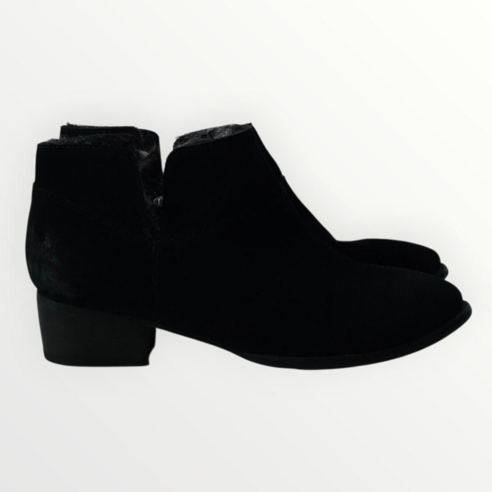 Seychelles Black Leather Ankle Boots Women’s 10 Faux Fur Lined Low Block Heel - Picture 2 of 10